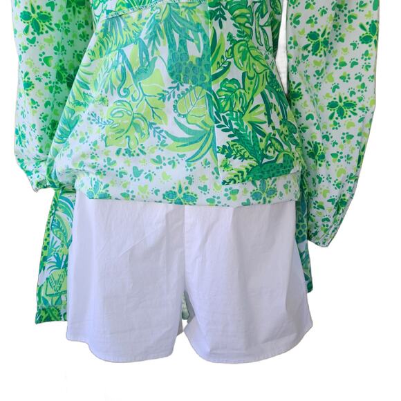 LILLY PULITZER Esteli Romper Size 4 Puff Sleeve Green Party Animals - Picture 13 of 15